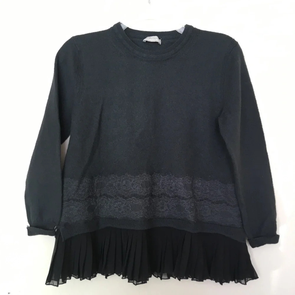 Wrap Black Wool Lace Peplum Blouse
